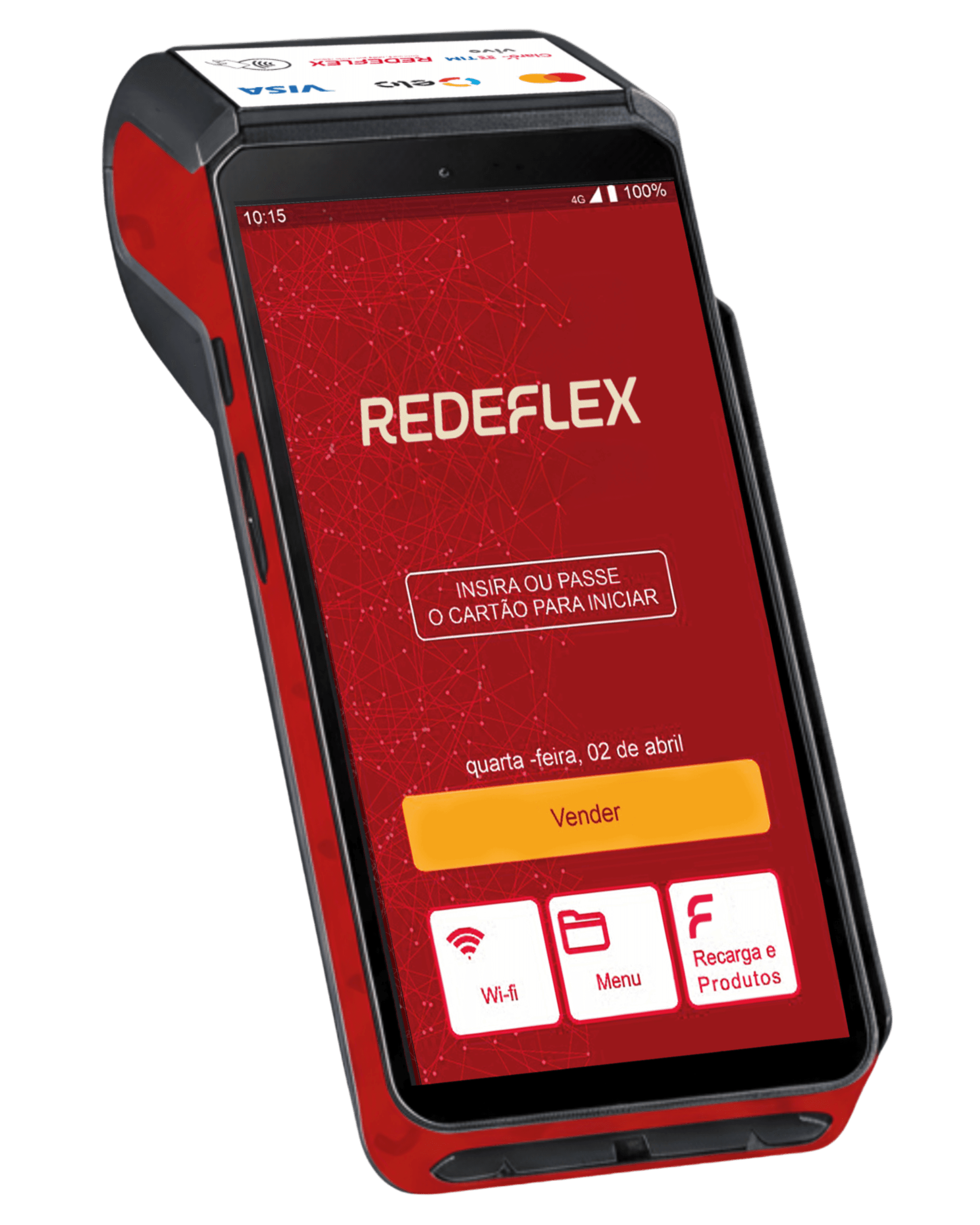 Maquininha Smart Flex com a tela inicial RedeFlex